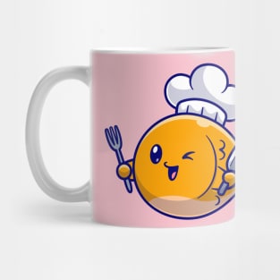 Cute Fish Chef With Fork And Knife Cartoon Mug